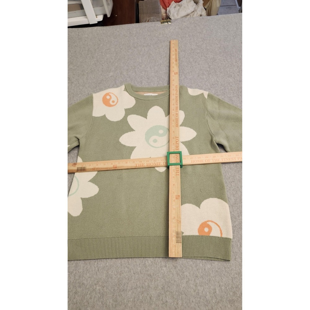 PacSun Sweater Mens Small‎ Sage Green Crewneck Knit Daisy Yin Yang Pullover - Picture 6 of 14